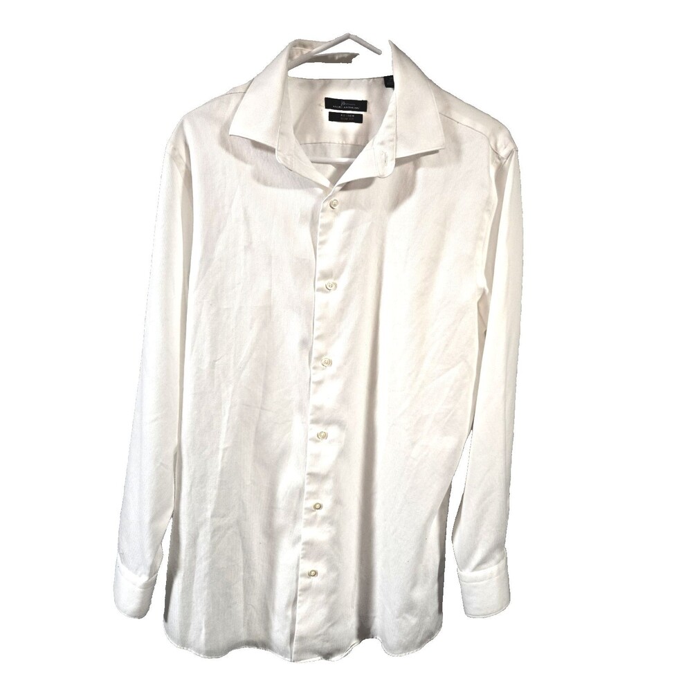 Marc Anthony White Slim Fit No Iron Dress Shirt Collared Button Lg 16 32/33 Men